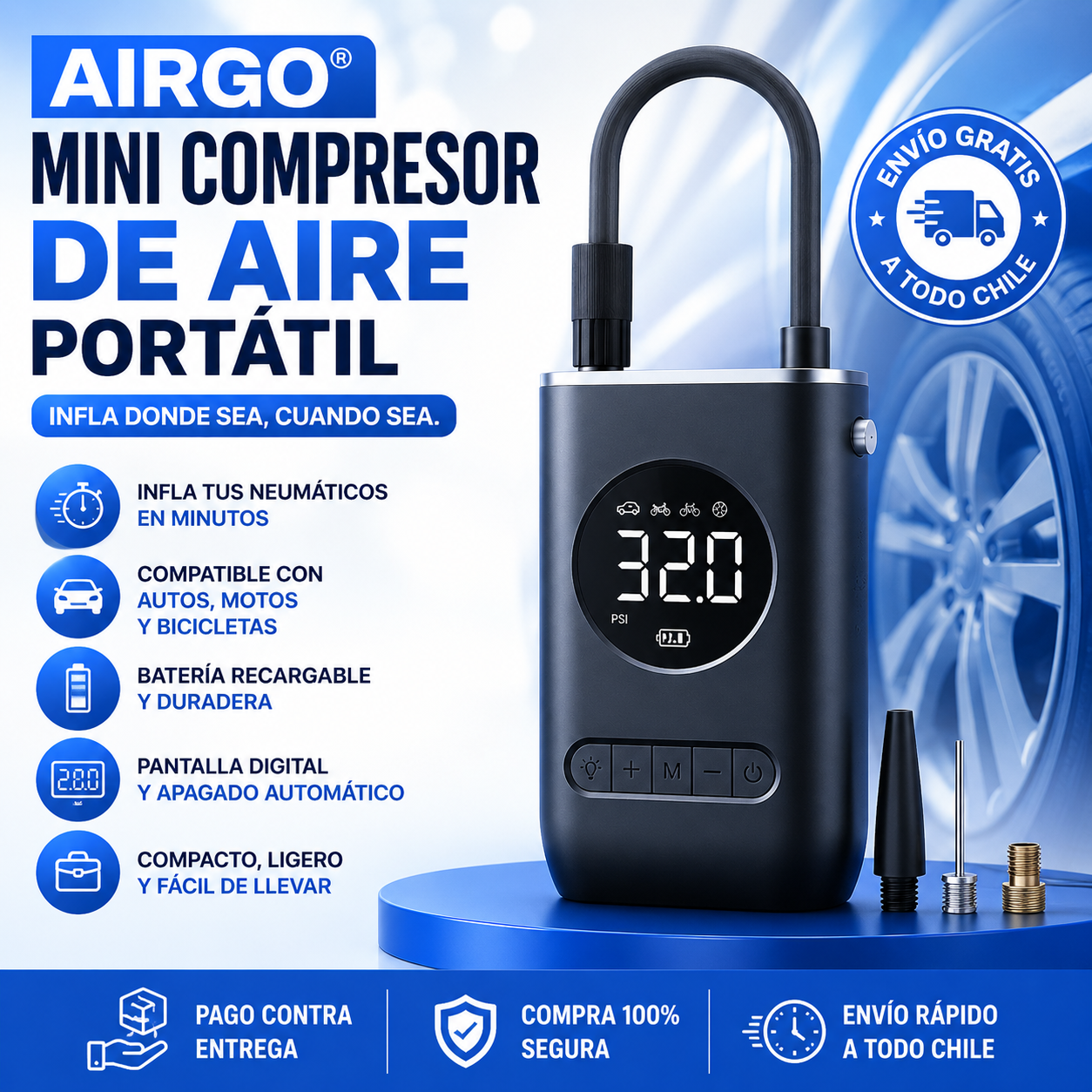 AirGo® | Mini Compresor de Aire Portátil